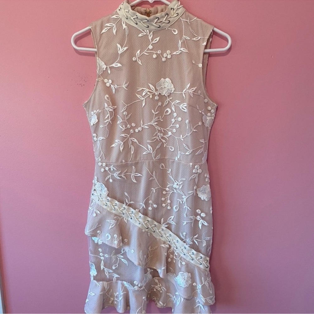Cream Ruffled Lace Dress